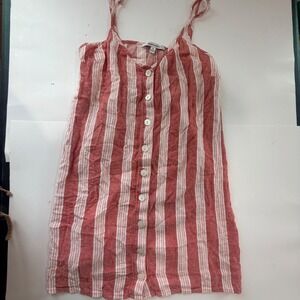 Quintessential Linen Blend Button Down Tank Top Women M Striped Indie Costal Lux